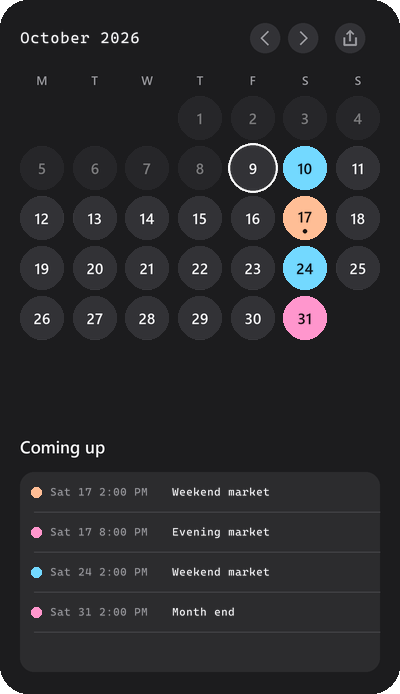 The HUD's Calendar page