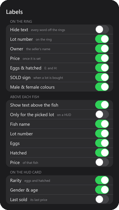 The HUD's Labels page